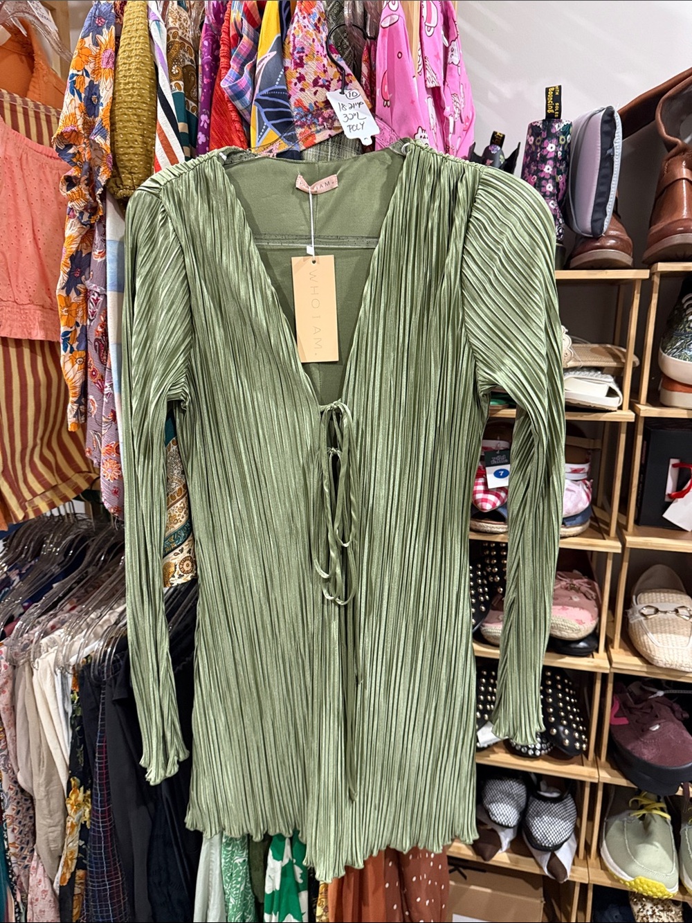 Nwt Sage Pleated Tie-Front Long Sleeve Mini Dress vacation night 10 medium - Picture 4 of 7